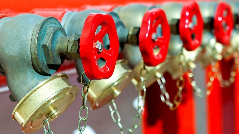 Red fire sprinkler system installation 